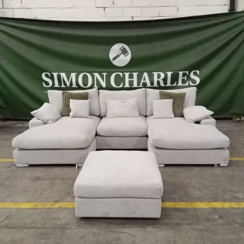 ASTON U-SHAPE FABRIC MODULAR SOFA WITH FOOTSTOOL - SILVER