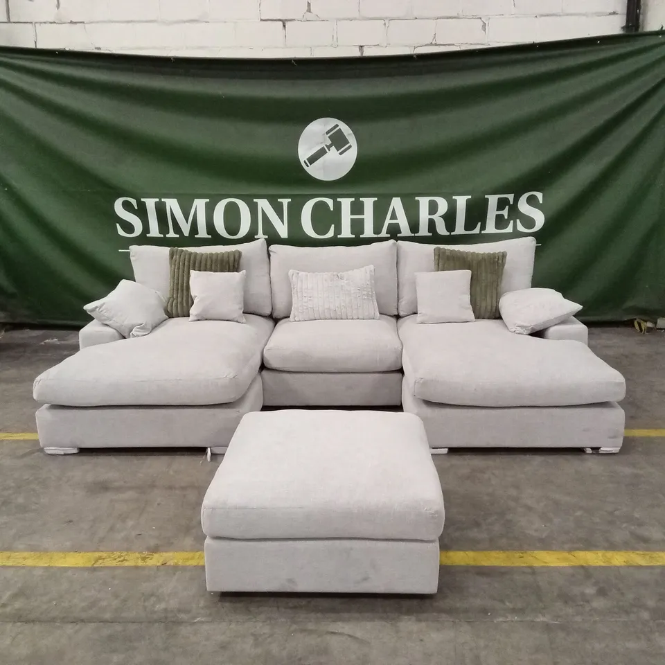 ASTON U-SHAPE FABRIC MODULAR SOFA WITH FOOTSTOOL - SILVER RRP £2999