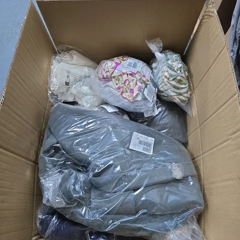 BOX OF APPROXIMATELY 25 ASSORTED ITEMS OF CLOTHING IN VARIOUS STYLES , COLOURS AND SIZES 