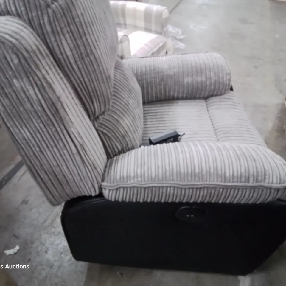 DESIGNER POWER RECLINING EASY CHAIR GREY CHORD/BLACK LEATHER 