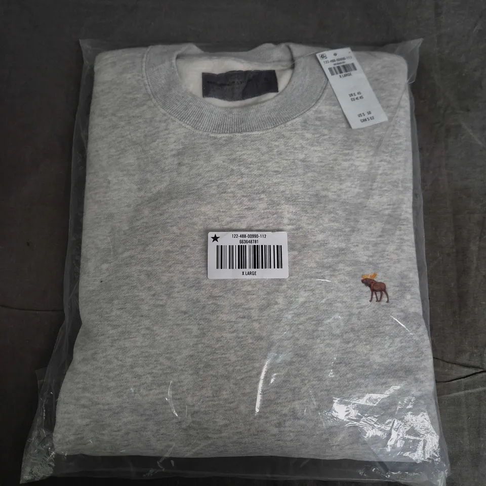 BAGGED ABERCROMBIE & FITCH SOFT ESSENTIALS CREWNECK SWEATSHIRT IN GREY - XL
