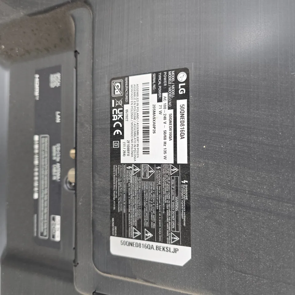 LG 50-INCH LED TV – MODEL 50NED8160A-DAMAGED SCREEN-UNTESTED 