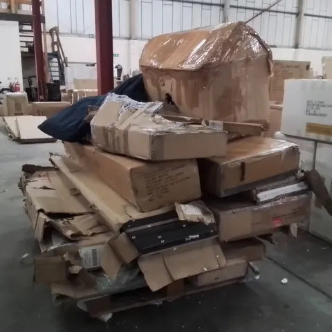PALLET OF INCOMPLETE FURNITURE AND OTHER HOUSEHOLD GOODS TO INCLUDE;GAMING CHAIR WARDROBE,MIRROR,BEDFRAME