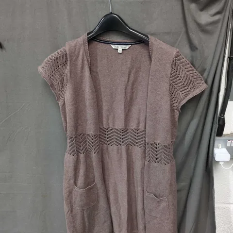 FAT FACE WOMEN'S KNIT CARDIGAN WITH CROCHET LACE PANELS – TAUPE, UK 14