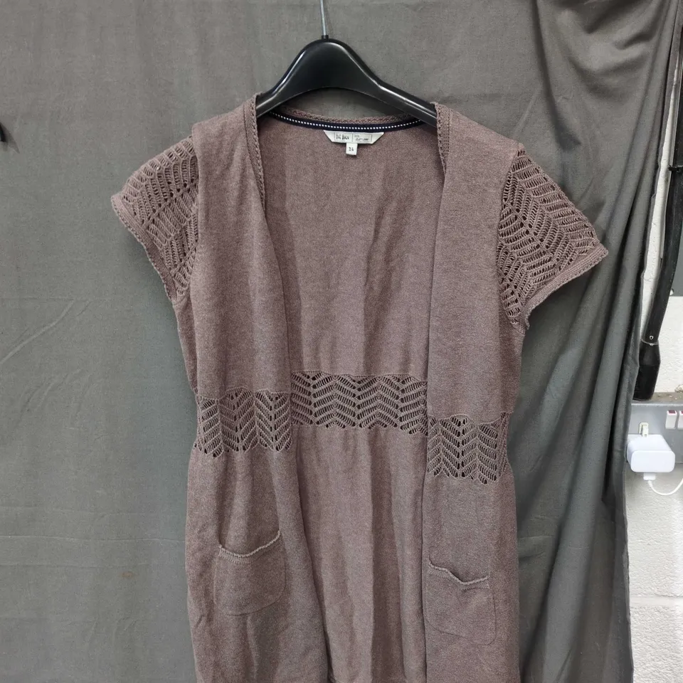 FAT FACE WOMEN'S KNIT CARDIGAN WITH CROCHET LACE PANELS – TAUPE, UK 14