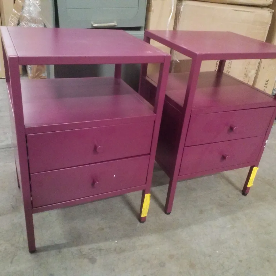 SET OF 2 LYKKE METAL STORAGE BEDSIDE TABLES - PURPLE