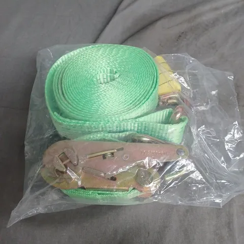 GREEN RATCHET STRAP TIE-DOWN WITH HOOKS – IN SEALED BAG