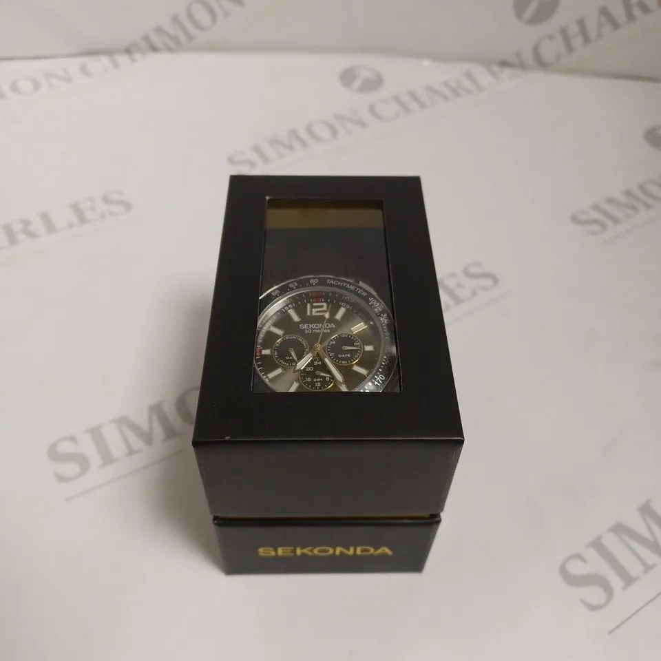 BOXED SEKONDA GENTS WATCH WITH GENUINE LEATHER - BLACK 