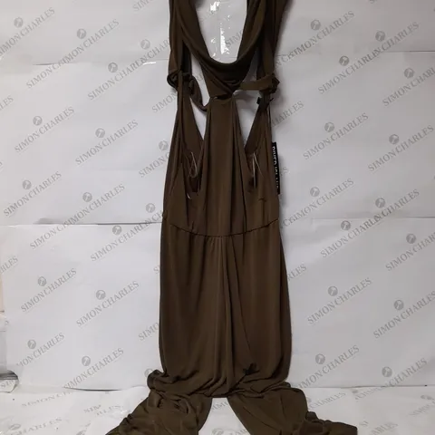 RIVER ISLAND DRESS WITH LEGS IN KHAKI DARK - UK 12