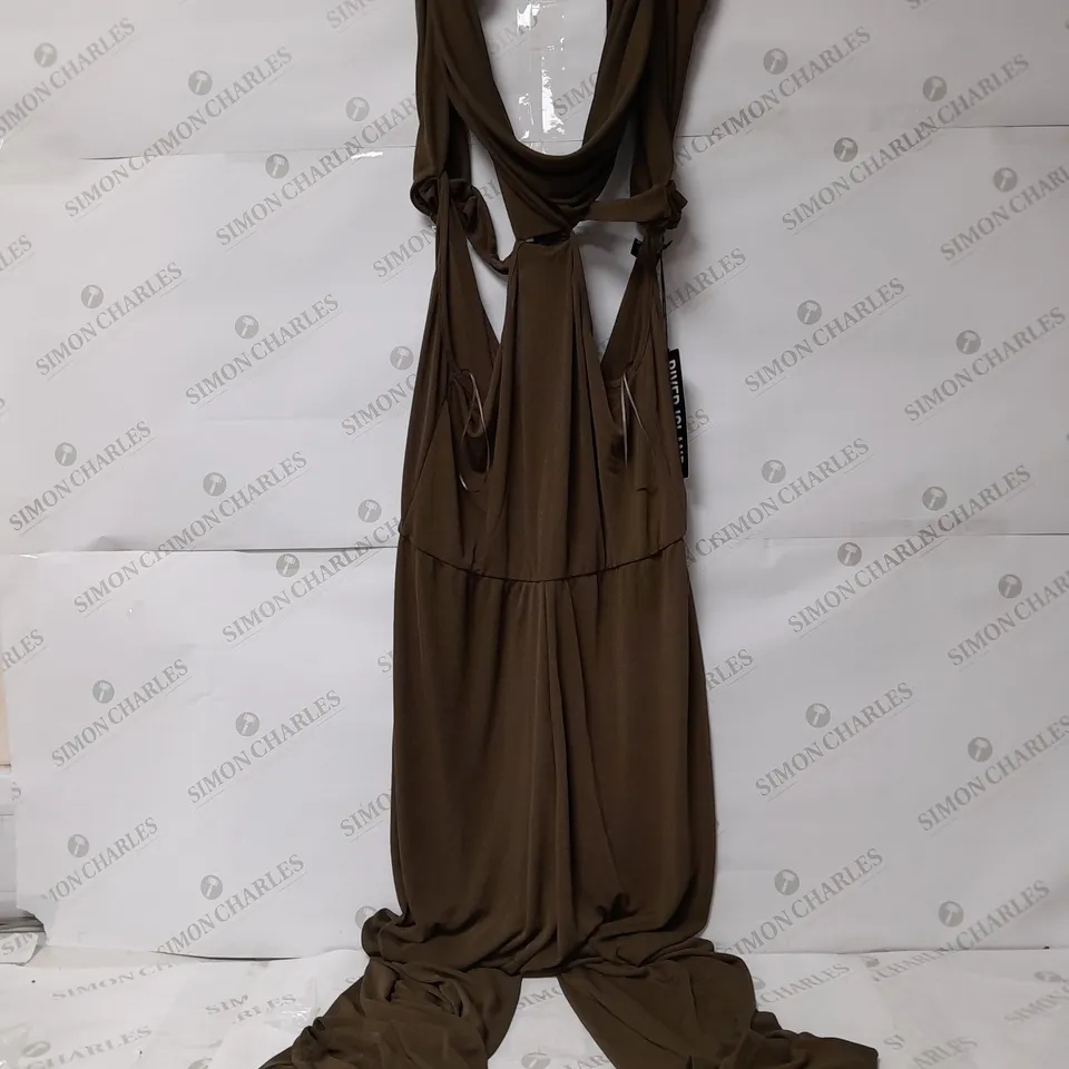 RIVER ISLAND DRESS WITH LEGS IN KHAKI DARK - UK 12