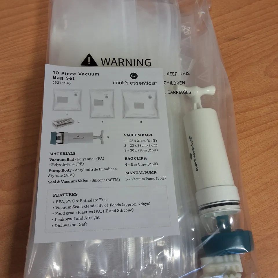 LOT OF 24 10-PIECE BOXES OF COOKS'S ESSENTIALS VACUUM BAG SETS