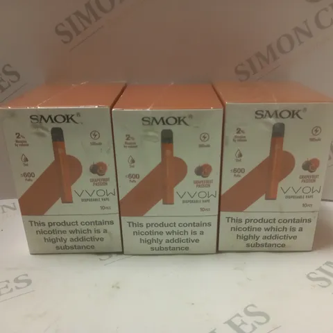 3 BOXED & SEALED (10 DISPOSABLES PER BOX) SMOK DISPOSABLE VAPES - GRAPEFRUIT PASSION