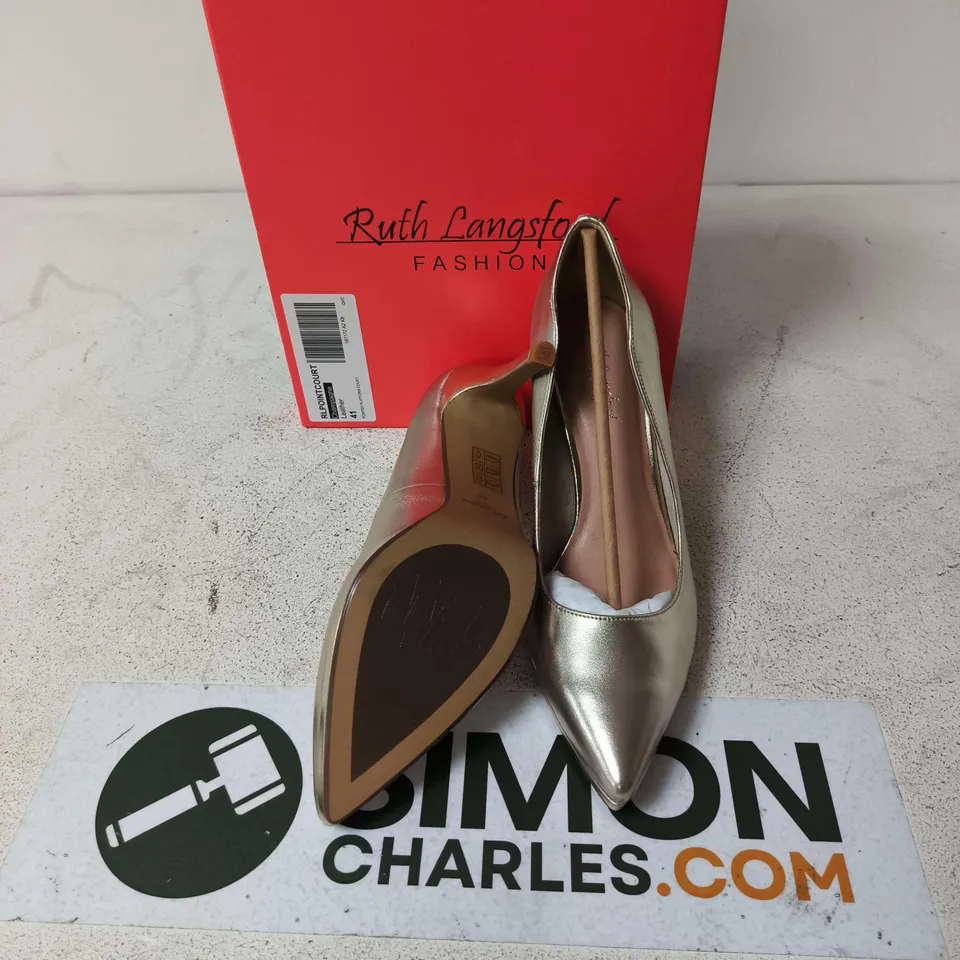 RUTH LANGFORD FASHION METALLIC GOLD HIGH-HEELED SHOE, BOXED - SIZE EUR 41 