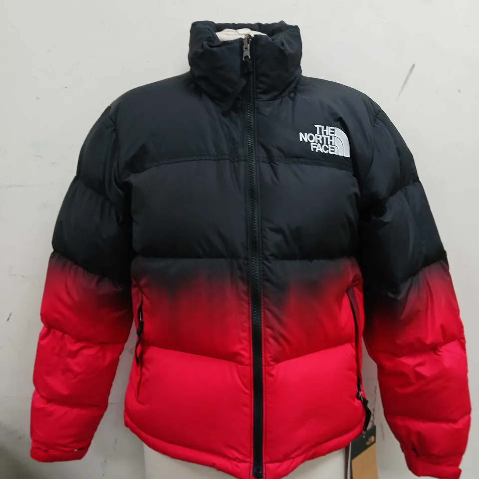 WOMENS NORTH FACE RED & BLACK PUFFER COAT - SIZE SMALL