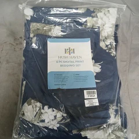 HUSH HAVEN 6PC DIGITAL PRINT BEDDING SET IN NAVY - DOUBLE