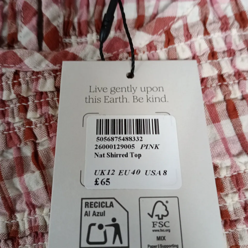 NOBODY'S CHILD PINK NAT SHIRRED TOP, UK 12