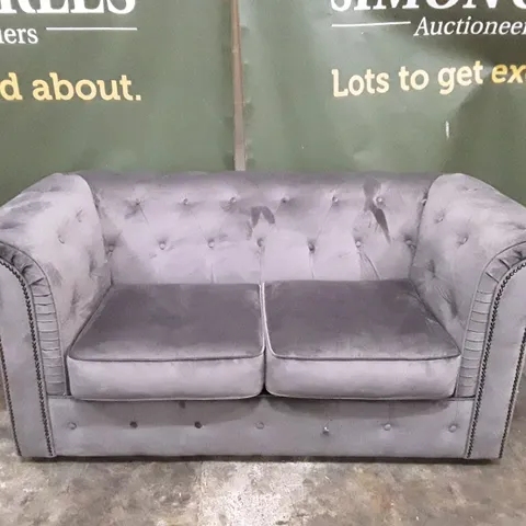 QUALITY DESIGNER AARON 2 SEATER SOFA - CHARCOAL VELVET FABRIC