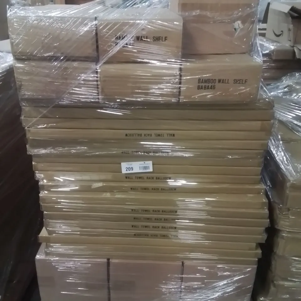 PALLET CONTAINING LARGE QUANTITY OF BAMBOO WALL SHELVES, WALL TOWEL RACKS