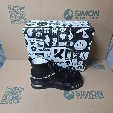 BOXED KOI THE SILENCE PLATFORM GRUNGE BOOTS BLACK UK SIZE 9 