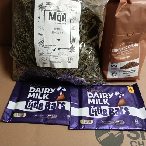 APPROXIMATELY 5 ASSORTED FOOD ITEMS TO INCLUDE CHOCOLATEM ESPRESSO AND ORGANIC TEA