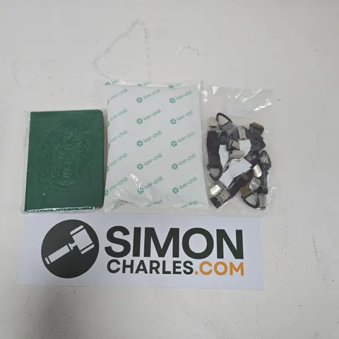 TOE OF ASSORTED HOUSEHILD ITEMS TO INCLUDE; CHILL PACK, SLYTHERIN DIARY, LANYARD CLIPS.