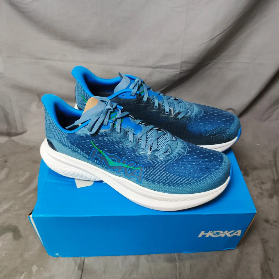 HOKA RUNNING SHOES – BLUE, BOXED. SIZE UK 12.5