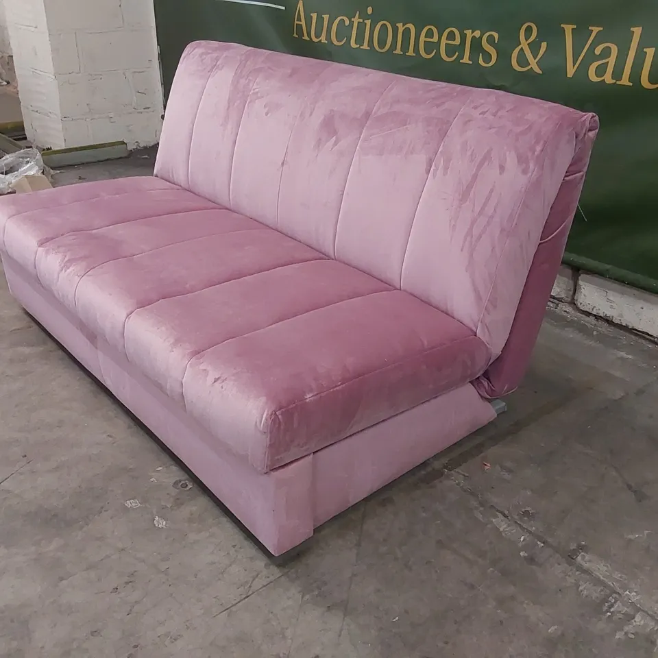 QUALITY DESIGNER 3 SEATER PINK VELVET SOFA BED 