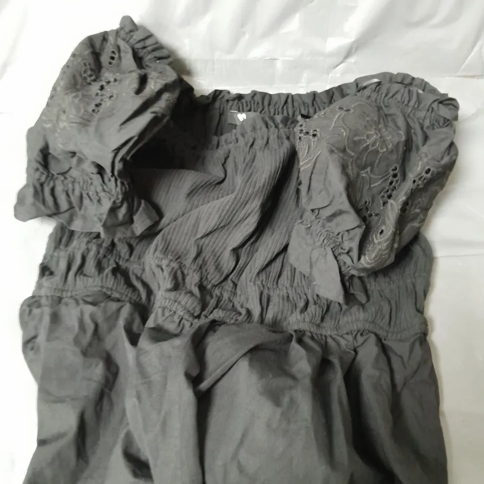 BRODERIE SLEEVE PEPLUM TOP - BLACK - 12 RRP £22