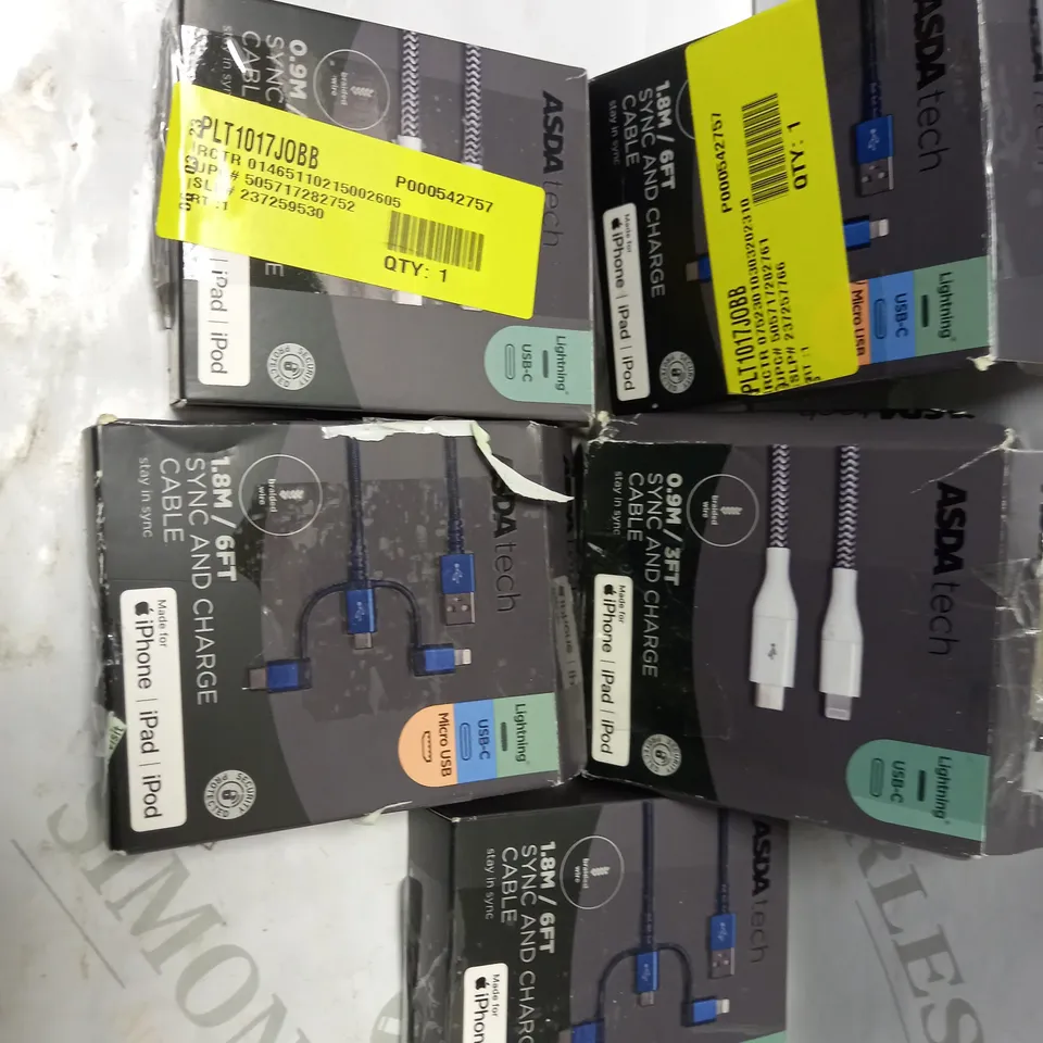 LOT OF FIVE TO INCLUDE 1.8M SYNC AND CHARGE CABLE , ETC