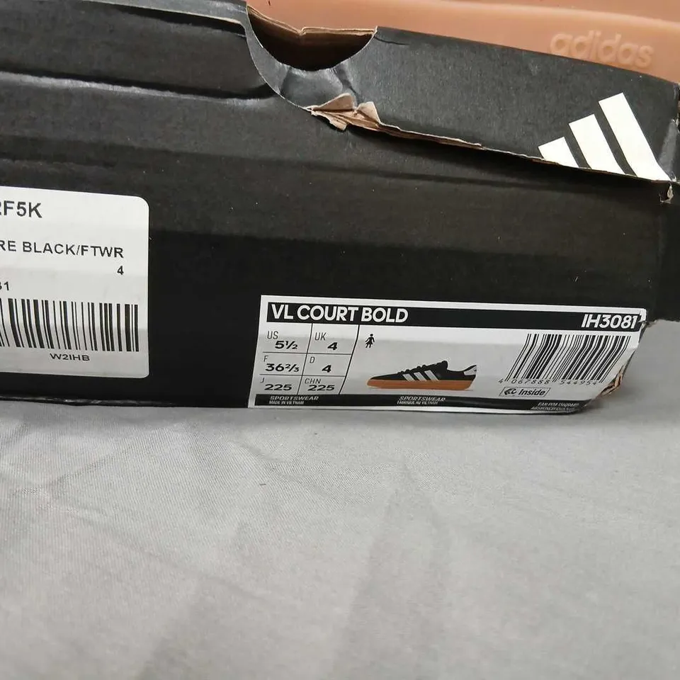 ADIDAS VL COURT BOLD TRAINERS – BLACK/WHITE, UK 4