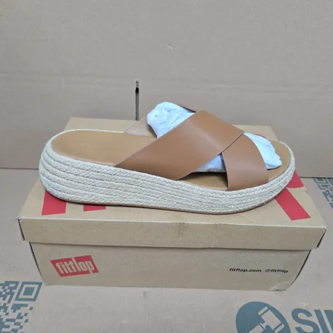 FITFLOP F-MODE ESPADRILLE LEATHER FLATFORM CROSS SLIDE SANDAL SIZE 7