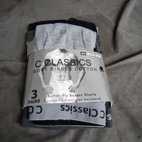 3 PAIRS C CLASSICS SOFT RIBBED COTTON BUTTON FLY BOXER SHORTS SIZE XL
