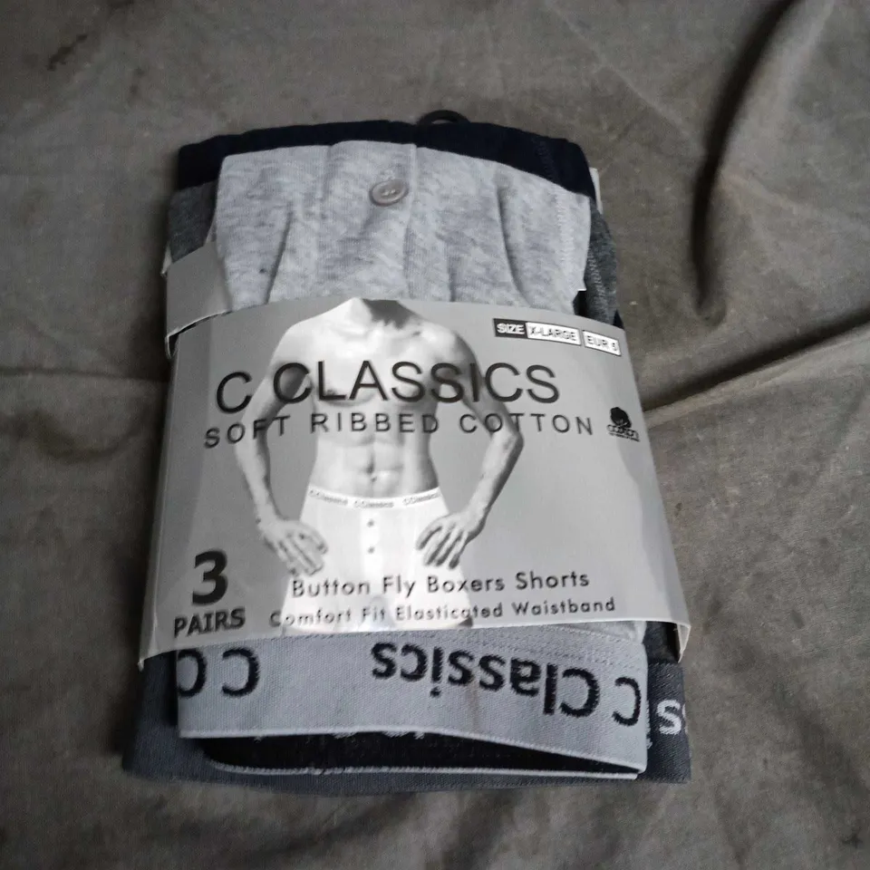 3 PAIRS C CLASSICS SOFT RIBBED COTTON BUTTON FLY BOXER SHORTS SIZE XL