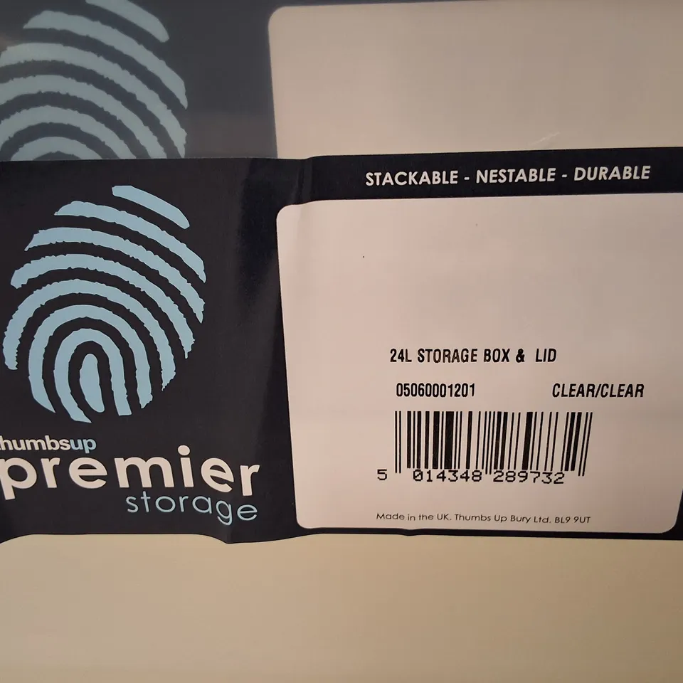 LOT OF 5 THUMPS UP PREMIER 24L STORAGE BOXES WITH LIDS