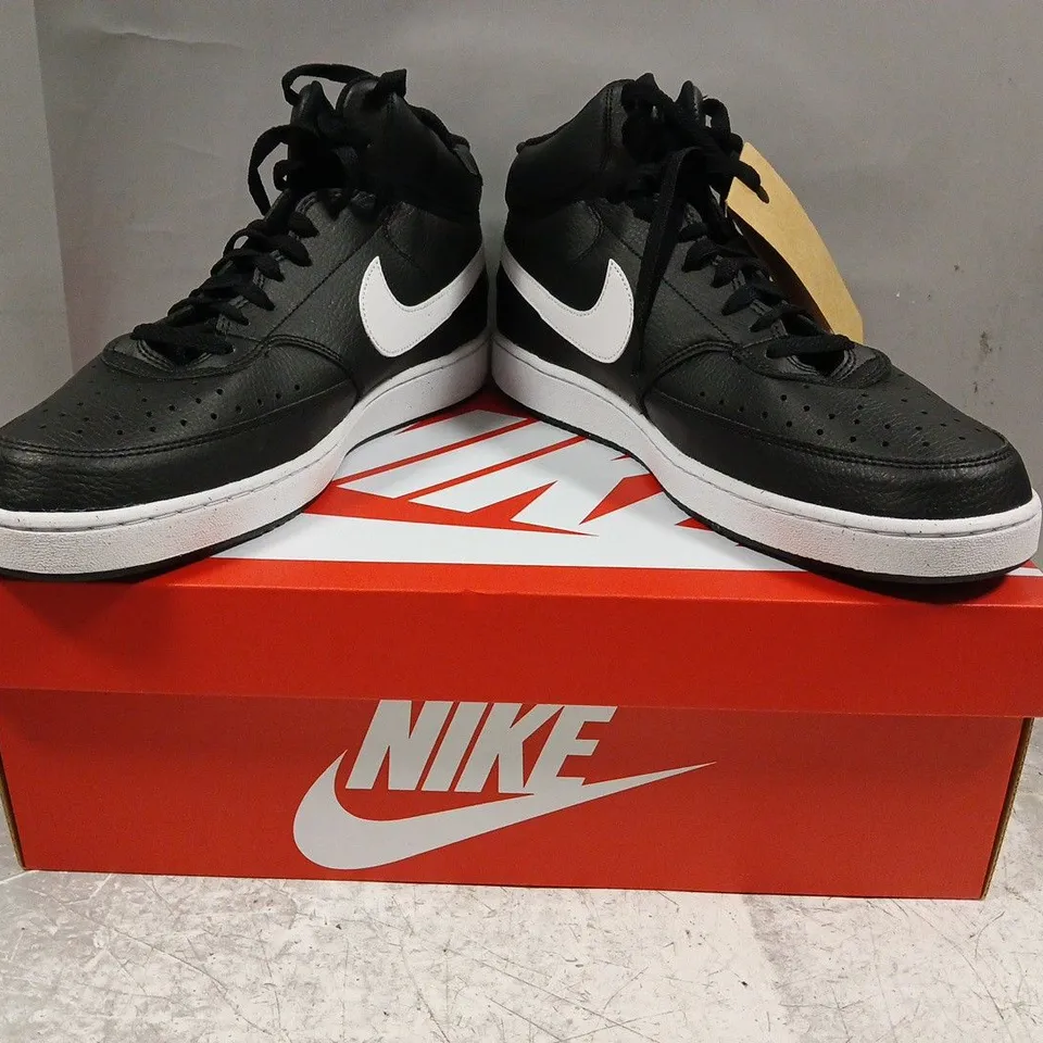 BOXED PAIR OF NIKE COURT VISION MID SHOES IN BLACK/WHITE SIZE UK 11