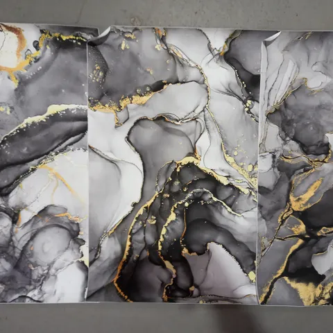 COLLECTION OF 3 MARBLE EFFECT ART PRINTS IN GREY/GOLD