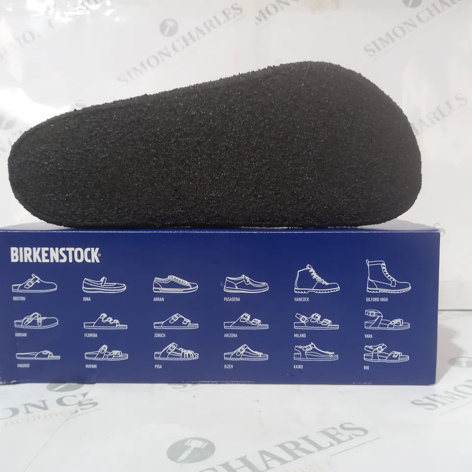 BOXED PAIR OF BIRKENSTOCK ZERMATT RIVET SLIP-ON SHOES IN ANTHRACITE UK SIZE 8