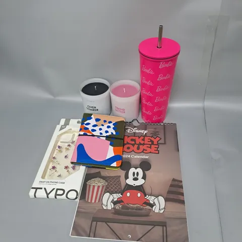 BOX OF ASSORTED HOUSEHOLD ITEMS TO INCLUDE CALENDAR, CANDLES, PHONE CASES