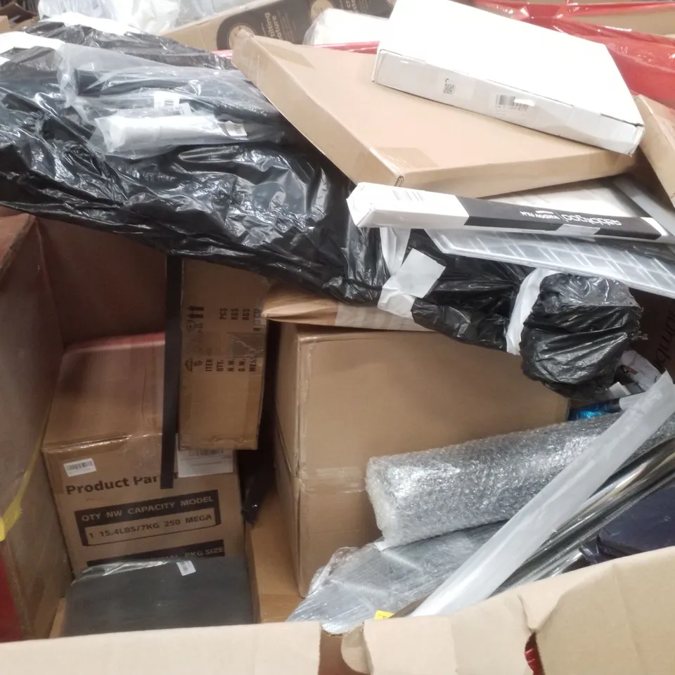 PALLET CONTAINING ASSORTED PRODUCTS INCLUDING PENDANT LIGHT, CERAMIC HOB, STEP STOOL, SOCCER PLAY NET, TORQUE WRENCH & UNDER DESK ELECTRIC ELLIPTICAL TRAINER