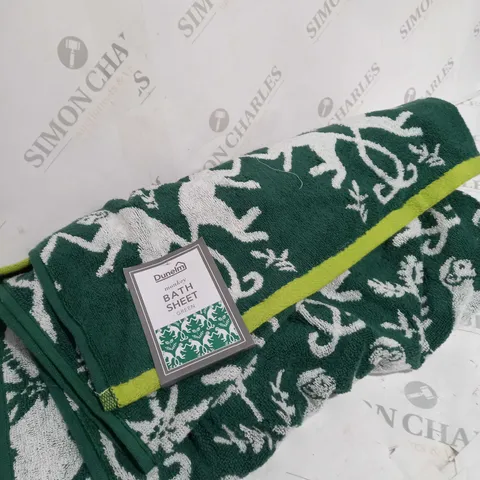 DUNELM MONKEY BATH SHEET - GREEN & WHITE