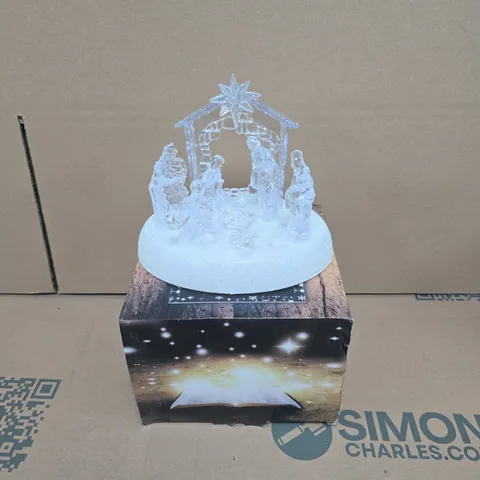20CM CHRISTMAS PRE-LIT LED MUSICAL NATIVITY SCENE ACRYLIC SCULPTURE BATTERY OPERATED - BOXED