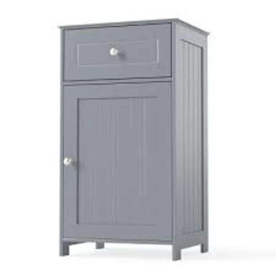 COSTWAY BATHROOM CABINET FLOOR ORGANIZER WITH SINGLE DOOR AND DRAWER-GREY