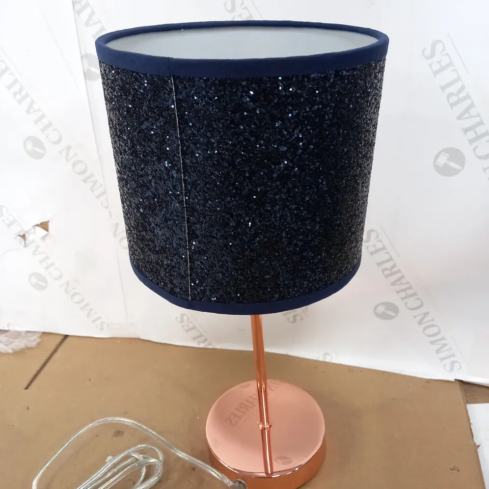 ROSEGOLD TABLE LAMP WITH MIDNIGHT BLUE GLITTER SHADE