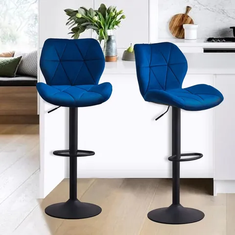 BOXED DEXTER BAR STOOLS - BLUE [VELVET] [SET OF 2]