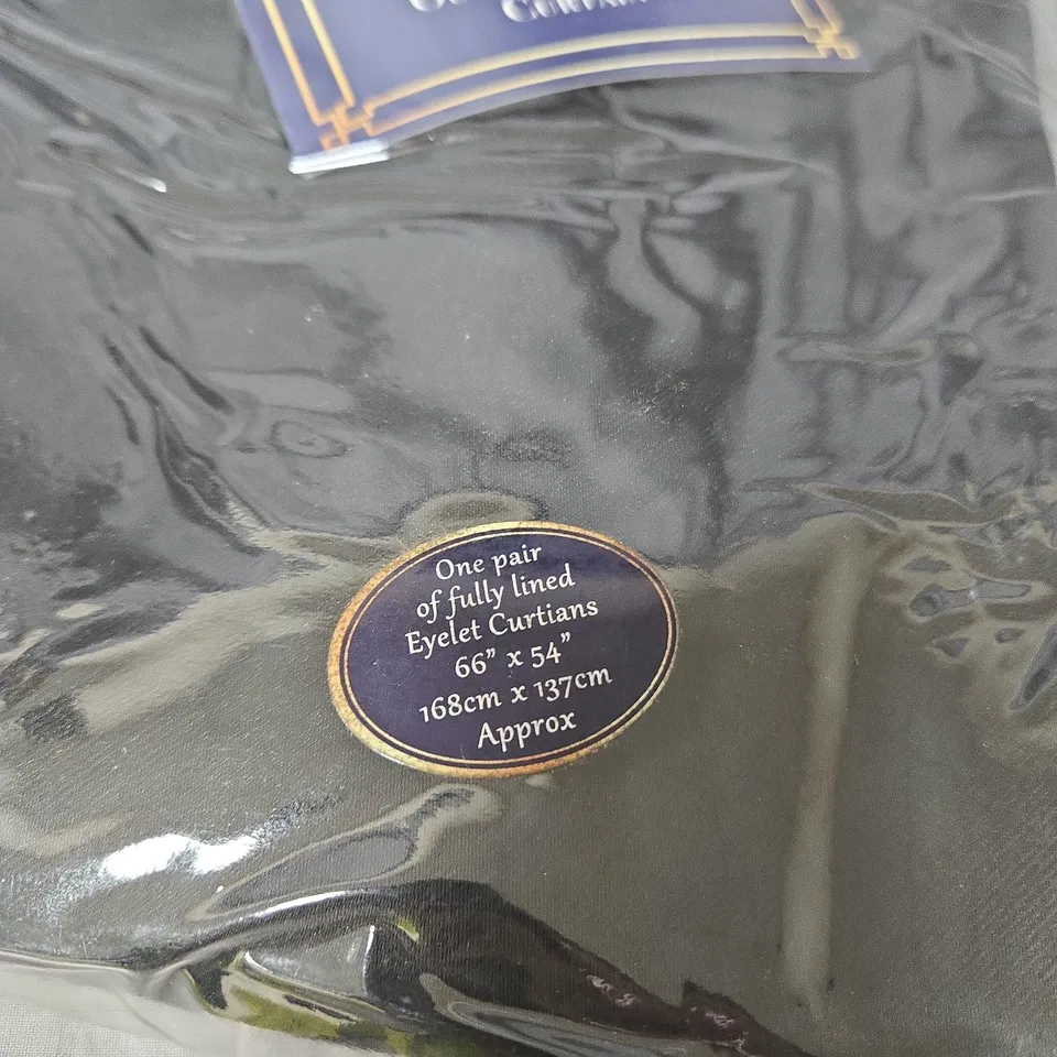 TOPAZ LUXE HOME COLLECTION EYELET CURTAINS IN BLACK – SILKY FEEL BLACK OUT, 66IN X 54IN (168CM X 137CM) – ONE PAIR