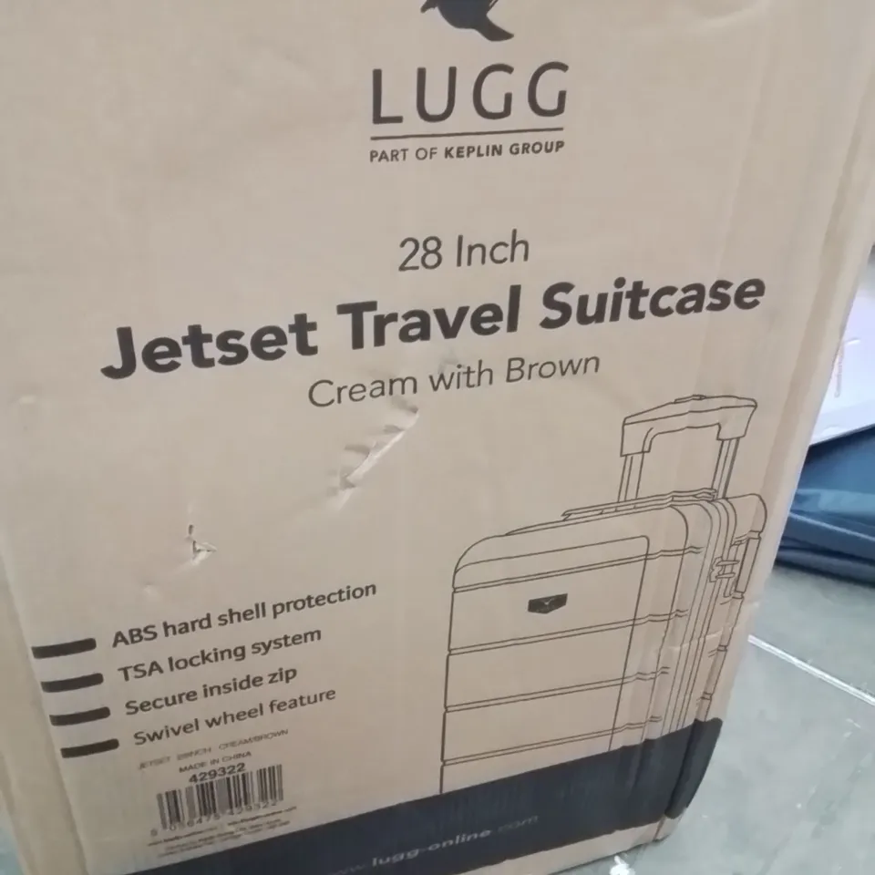 BOXED LUGG 28INCH JETSET TRAVEL SUITCASE CREAM WITH BROWN 
