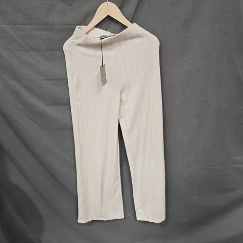 RIVER ISLAND STUDIO WOMEN'S CREAM RIBBED KNIT TROUSERS (UK XS)