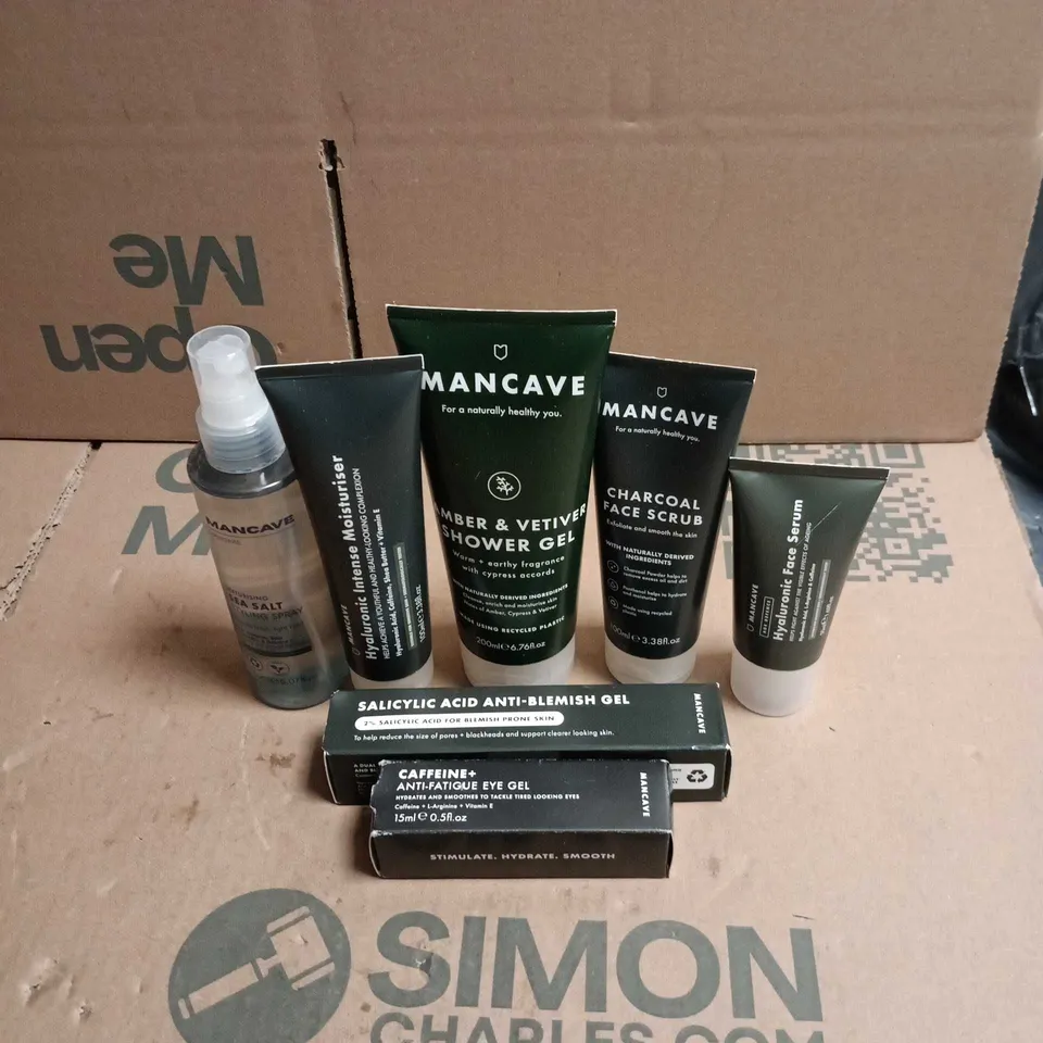 7 X ASSORTED MANCAVE PRODUCTS TO INCLUDE SHOWER GEL, FACE SERUM ETC