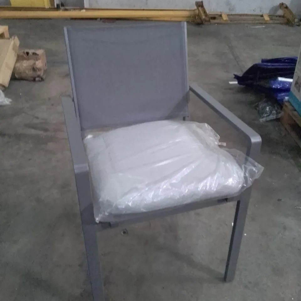 GREY METAL GARDEN ARMCHAIR WITH CUSHION