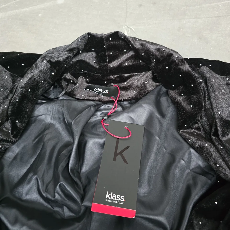 KLASS WOMEN'S BLACK VELVET TOP WITH WHITE SPARKLE PATTERN SIZE 16